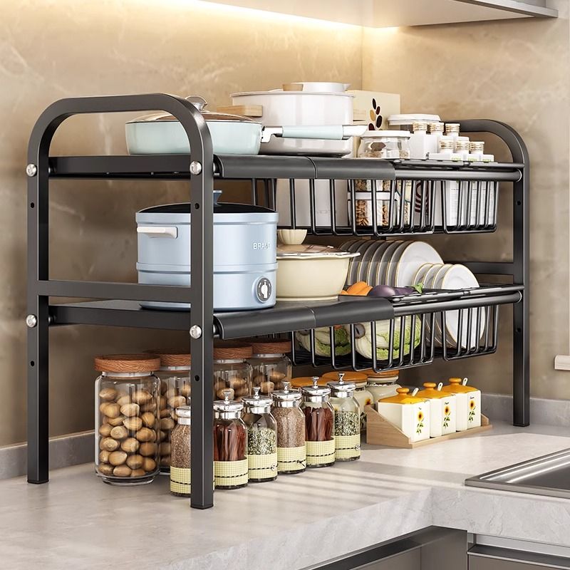 Kitchen Sink Multi-Functional Storage Rack Cupboard Cabinet Retractable Tiered Shelf Cabinet Multi-Layer Pot Storage