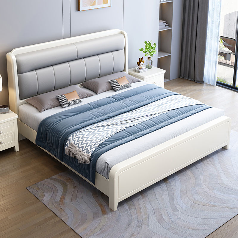 White Cream Style Solid Wood Bed Pastoral Style Modern Simple 1.5 M Small Apartment Double Bed Master Bedroom 1.8 M Big Bed