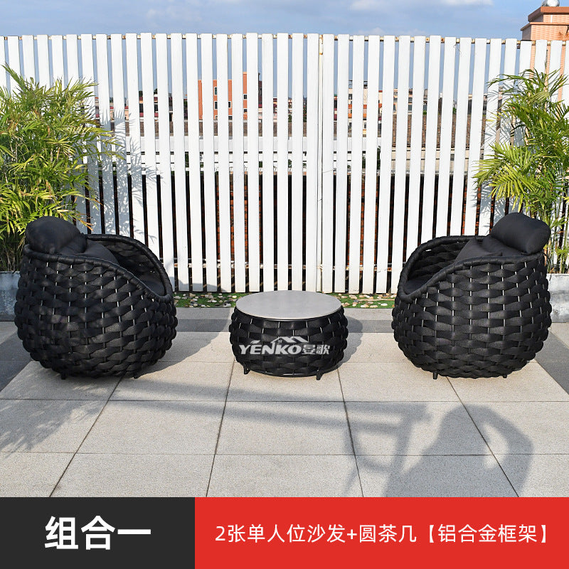Outdoor Sofa High-End Homestay Villa Courtyard Garden Waterproof Sunproof Rattan Single Rattan Chair Furniture Coffee Table Set