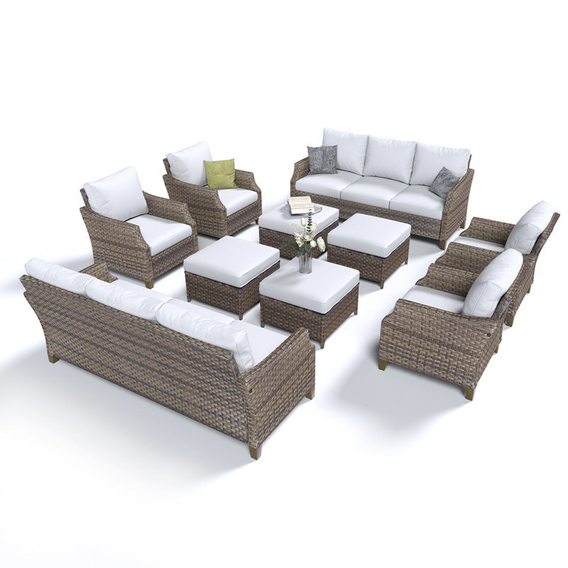 Cross-Border Outdoor Rattan Sofa Set Courtyard Combination Sunproof Waterproof Three-Person Rattan Chair Outdoor Furniture Garden Sofa