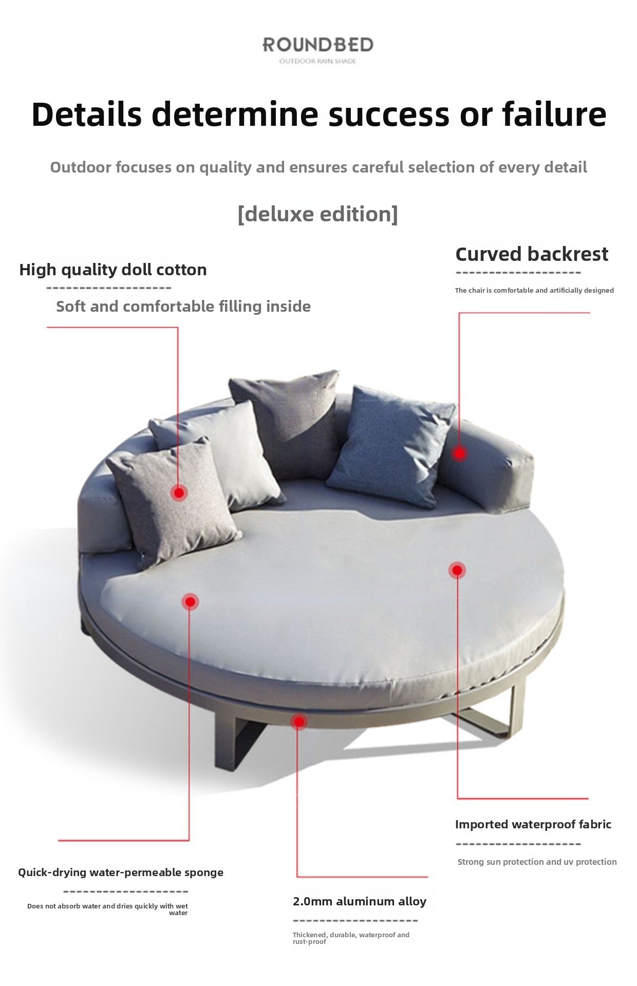 Outdoor Reclining Bed Courtyard Villa Open-Air Round Bed Waterproof Sunproof Outdoor Leisure Round Sofa Double Sunbed
