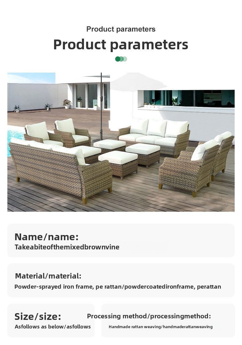 Cross-Border Outdoor Rattan Sofa Set Courtyard Combination Sunproof Waterproof Three-Person Rattan Chair Outdoor Furniture Garden Sofa