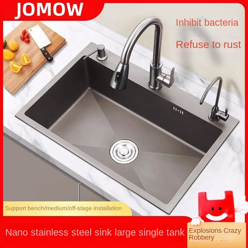 304 Stainless Steel Thickened Gun Gray Nano Sink Large Single Sink Household Kitchen Table Dishwashing Sink Washing Basin