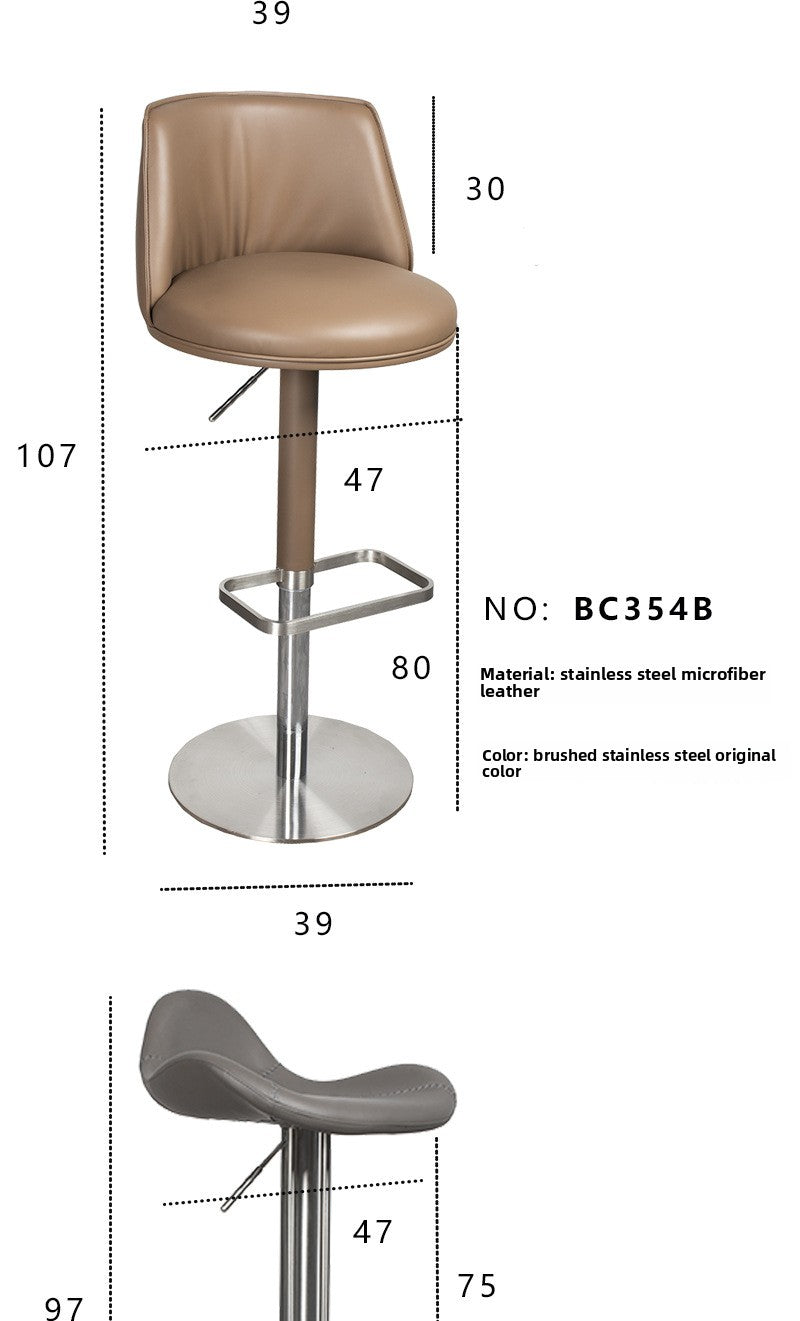 Bar Stool with Adjustable Height and Swivel Function, Backrest Bar Stool for Front Desk, Luxury Home Use Chair, Iron Art Stainless Steel High Stool