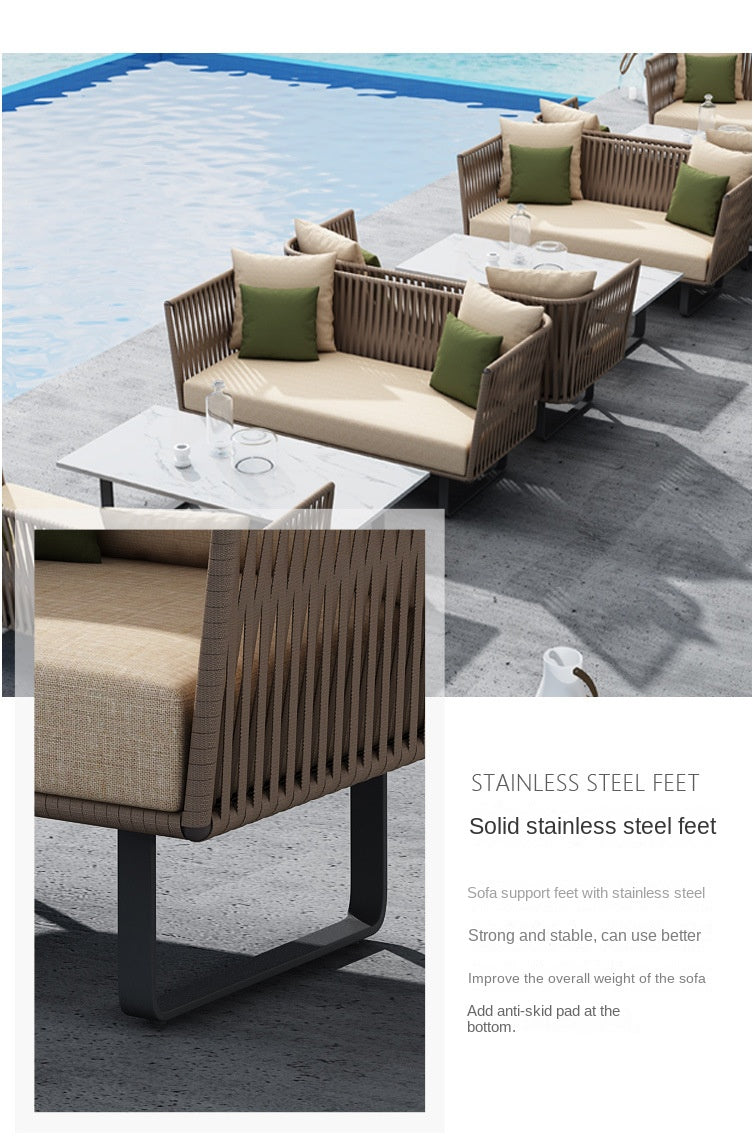 Outdoor Sofa Waterproof Outdoor Restaurant Seat Rattan Sofa Courtyard Terrace Balcony Leisure Double Rattan Woven Sofa Chair