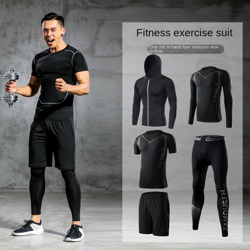 Fitness Suit Men's High Elastic Workout Clothes Basketball Running Sports Bodysuit Quick-Drying Clothes Training Clothes Gym