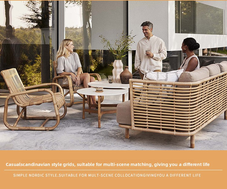 Outdoor Rattan Sofa Courtyard Leisure Outdoor Balcony Rattan Chair Sunproof Waterproof Homestay Sunroom Combination Furniture