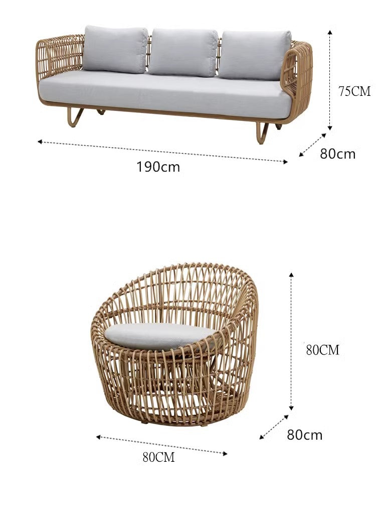 Outdoor Rattan Sofa and Coffee Table Set for Courtyard Garden Terrace Leisure Woven Rattan Chair Outdoor Waterproof Sunproof Sofa