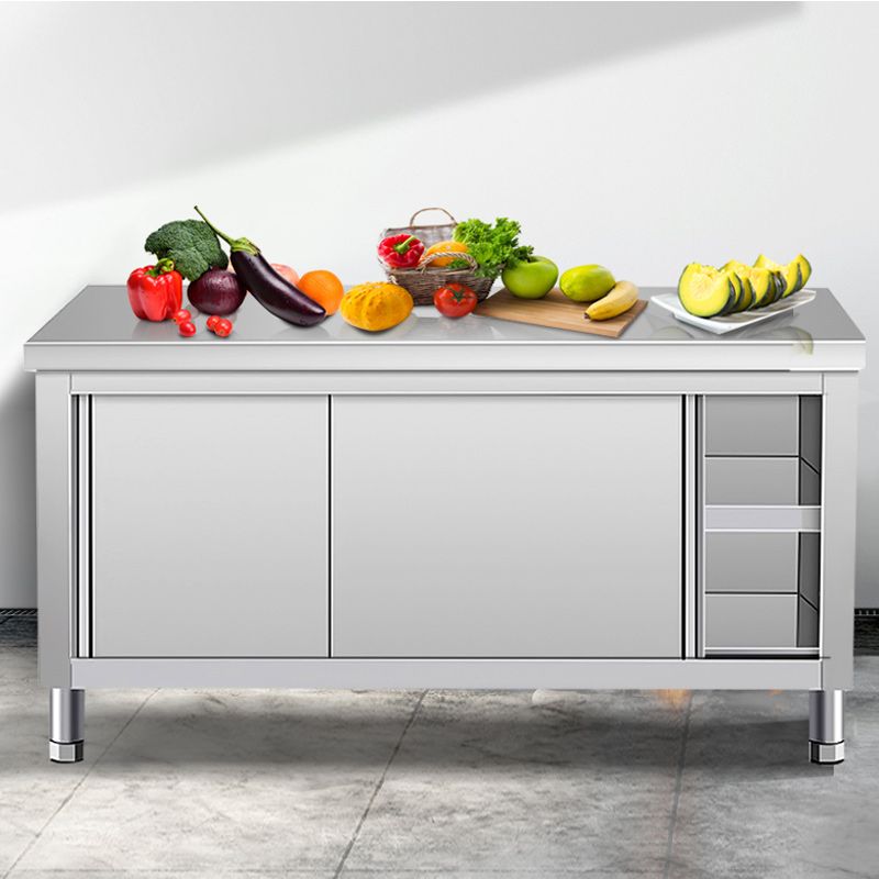 Stainless Steel Workbench Commercial Kitchen Cabinet Console with Slide Door Vegetable Cutting Table Baking Table Packaging Countertop