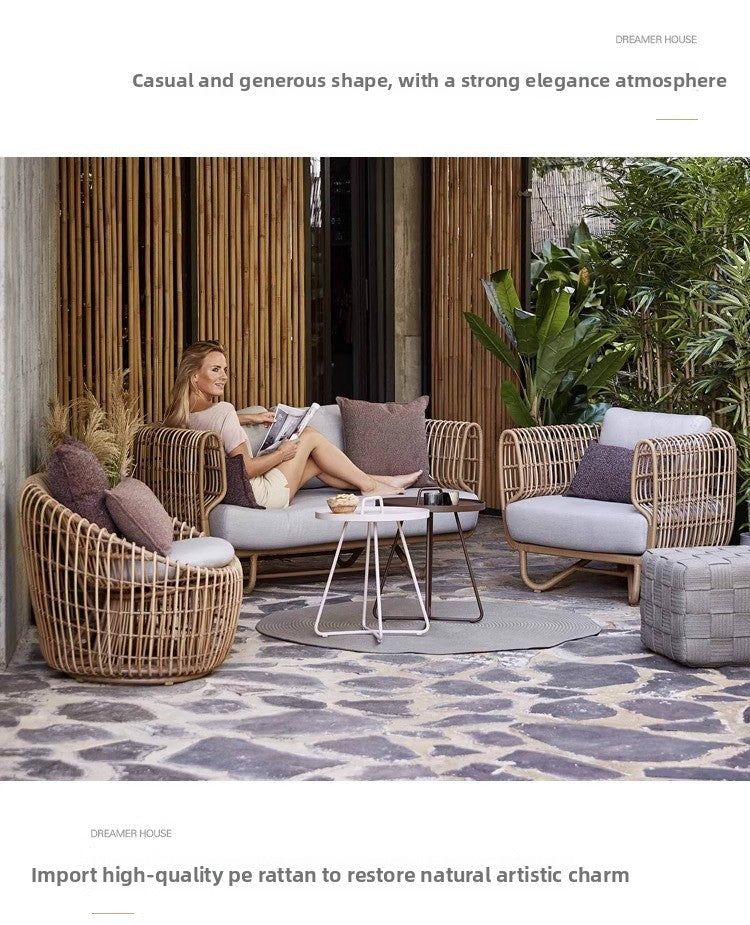 Outdoor Rattan Sofa and Coffee Table Set for Courtyard Garden Terrace Leisure Woven Rattan Chair Outdoor Waterproof Sunproof Sofa