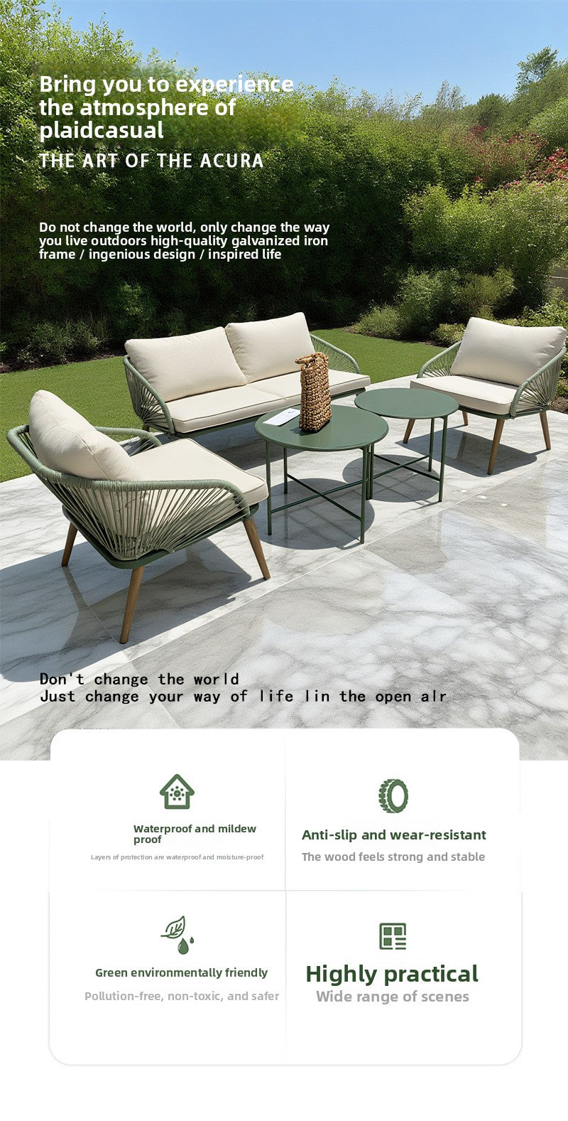 PE Imitation Rattan Sofa Coffee Table and Chair Set Waterproof Sunproof Insectproof Villa Courtyard Balcony Outdoor Leisure Sofa