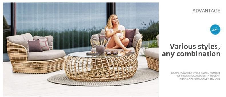 Outdoor Sofa Set for Courtyard, Hotel Terrace, Villa, Homestay, Leisure Rattan Chair, Waterproof and Sunproof Rattan Furniture