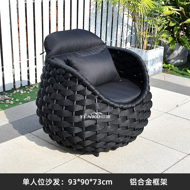 Outdoor Sofa High-End Homestay Villa Courtyard Garden Waterproof Sunproof Rattan Single Rattan Chair Furniture Coffee Table Set