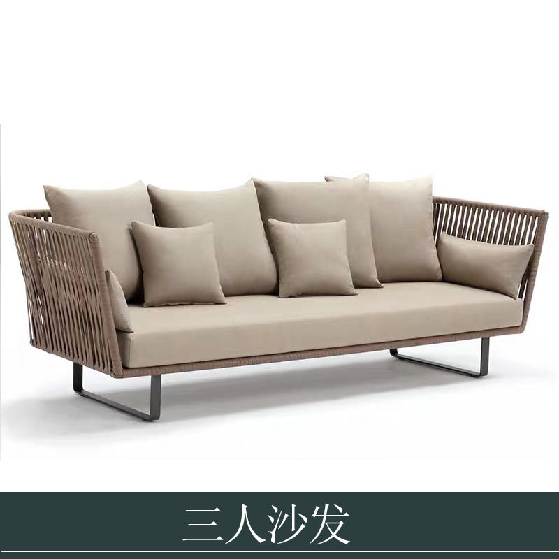 Outdoor Sofa Sunproof Waterproof Leisure Living Room Balcony Outdoor Courtyard Coffee Table Three-Person Rattan Furniture Homestay Rattan Chair