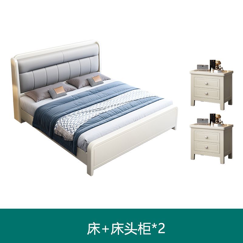 White Cream Style Solid Wood Bed Pastoral Style Modern Simple 1.5 M Small Apartment Double Bed Master Bedroom 1.8 M Big Bed