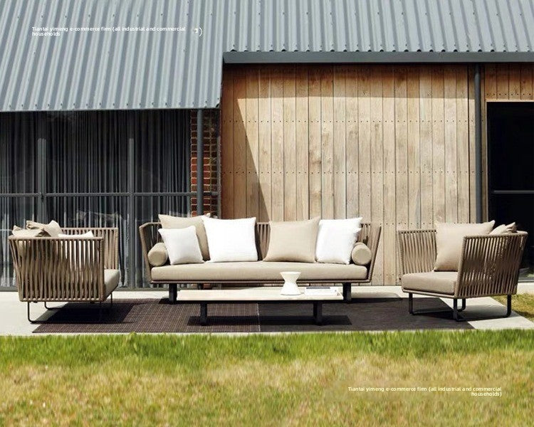 Outdoor Sofa Sunproof Waterproof Leisure Living Room Balcony Outdoor Courtyard Coffee Table Three-Person Rattan Furniture Homestay Rattan Chair