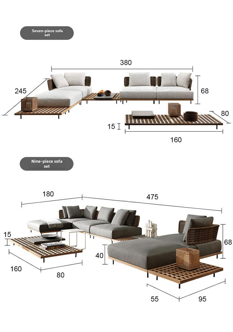 Outdoor Rattan Sofa Courtyard Nordic Solid Wood Garden Balcony Leisure Art Rattan Chair Combination Outdoor Rattan Furniture