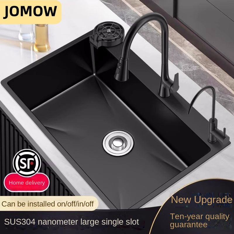 304 Stainless Steel Thickened Black King Kong Nano Sink Large Single Sink Household Kitchen Table Dishwashing Sink Washing Basin