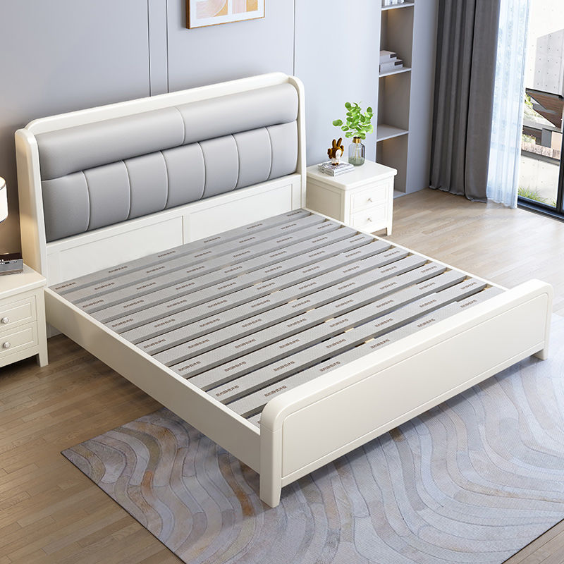 White Cream Style Solid Wood Bed Pastoral Style Modern Simple 1.5 M Small Apartment Double Bed Master Bedroom 1.8 M Big Bed