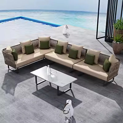 Outdoor Sofa Sunproof Waterproof Leisure Living Room Balcony Outdoor Courtyard Coffee Table Three-Person Rattan Furniture Homestay Rattan Chair