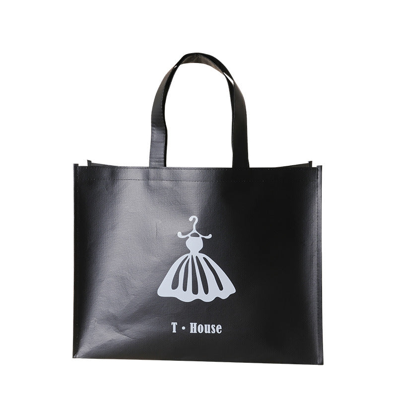 Simple All-Match Film Non-Woven Fabric Handbag Thickened Clothing Store Shopping Bag Custom Advertising Printed Logo