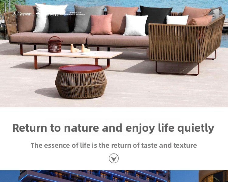 Outdoor Sofa Sunproof Waterproof Leisure Living Room Balcony Outdoor Courtyard Coffee Table Three-Person Rattan Furniture Homestay Rattan Chair