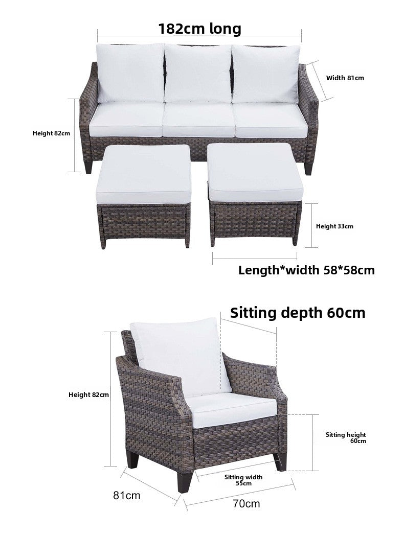 Cross-Border Outdoor Rattan Sofa Set Courtyard Combination Sunproof Waterproof Three-Person Rattan Chair Outdoor Furniture Garden Sofa