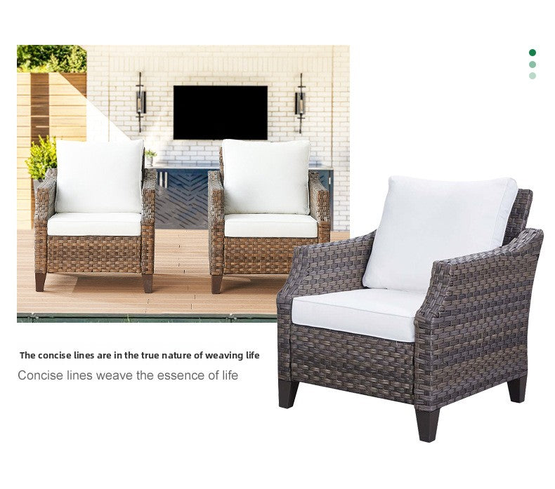 Cross-Border Outdoor Rattan Sofa Set Courtyard Combination Sunproof Waterproof Three-Person Rattan Chair Outdoor Furniture Garden Sofa