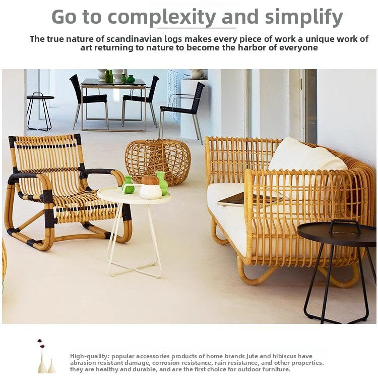 Outdoor Rattan Sofa and Coffee Table Set for Courtyard Garden Terrace Leisure Woven Rattan Chair Outdoor Waterproof Sunproof Sofa