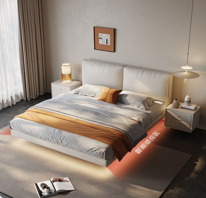 Suspended modern minimalist leather bed XMSY08