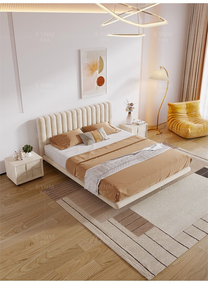 Suspended modern minimalist leather bed soft back XMSY04