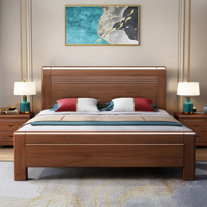 Gold silk walnut solid wood bed modern 1.5/1.8 m barometric storage bed master double bed marriage bed