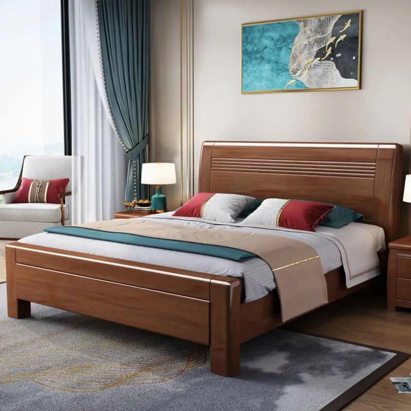 Gold silk walnut solid wood bed modern 1.5/1.8 m barometric storage bed master double bed marriage bed