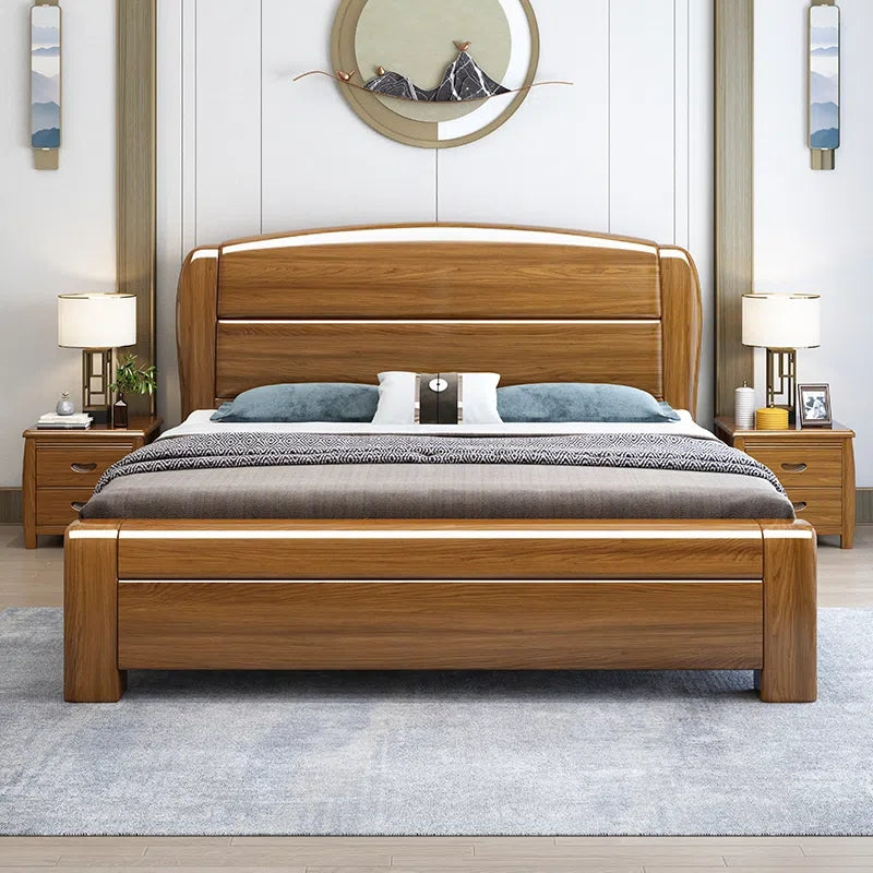 Gold silk walnut solid wood bed modern 1.5/1.8 m barometric storage bed XCMJ03