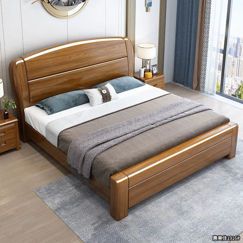 Gold silk walnut solid wood bed modern 1.5/1.8 m barometric storage bed XCMJ03