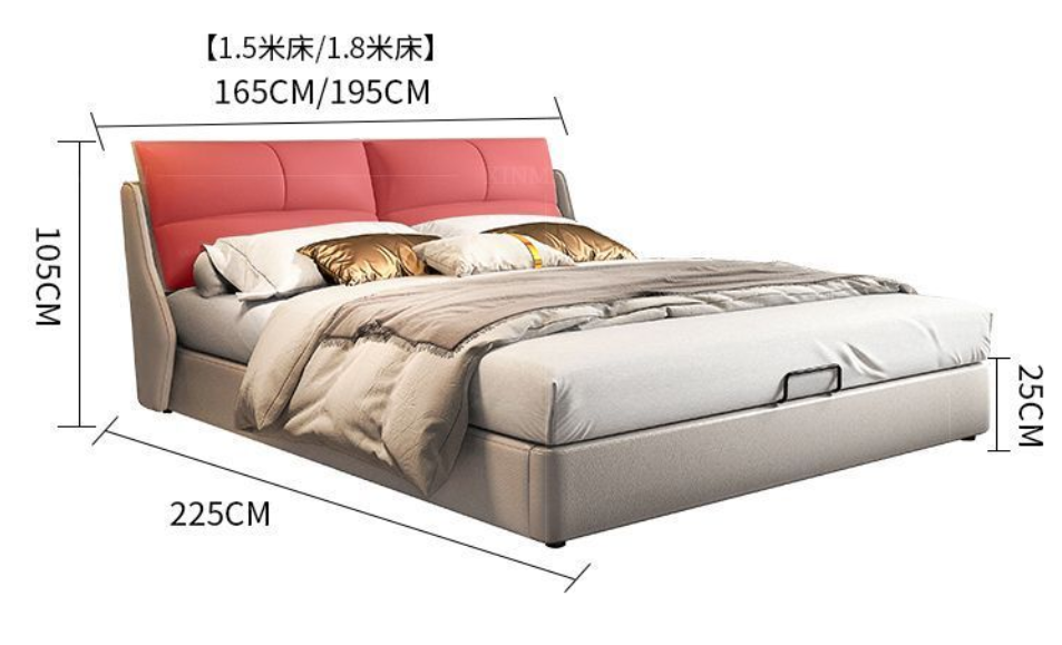 Modern simple leather bed Italian minimalist marriage bed multi-functional first layer cow skin master bedroom light luxury leather bed